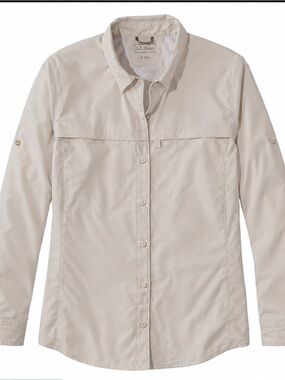 LL Bean Women's Tropicwear Shirt, Long-Sleeve New wi/o  Tags Color silver birch
